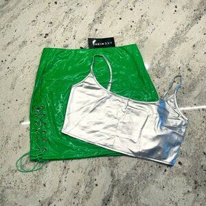 Sexy Halloween Women’s Costume - SHEIN SXY Silver Bralette & Lime Mini Skirt